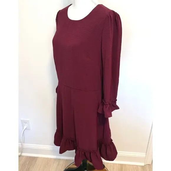 Eliza J Bell Sleeve Fit and Flare Dress In Wine Burgundy Size 16 New - Picture 6 of 12
